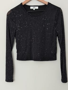 Madden NYC Sparkle Metallic Long Sleeve Crop Top Size S